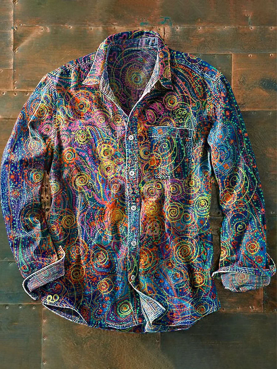 Bloom™ | Abstract Lijnen Overhemd – Dynamische Kleuren & Artistieke Flow