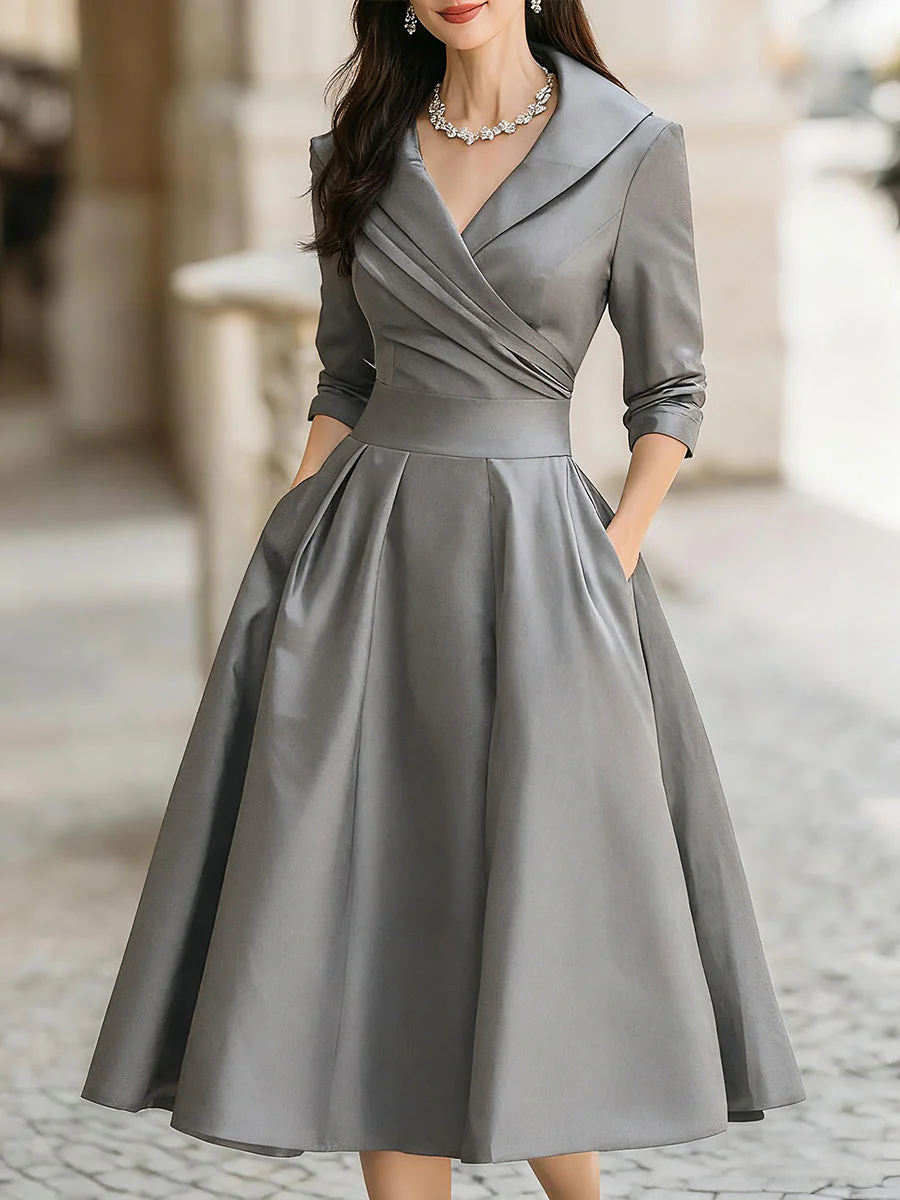 Clara™ | Elegante Midi-Jurk met Schalkraag – Tijdloze Klasse & Zelfverzekerde Vrouwelijkheid - Image 5