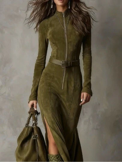 Evelyn | Suède jurk met riem en ritssluiting - Image 2