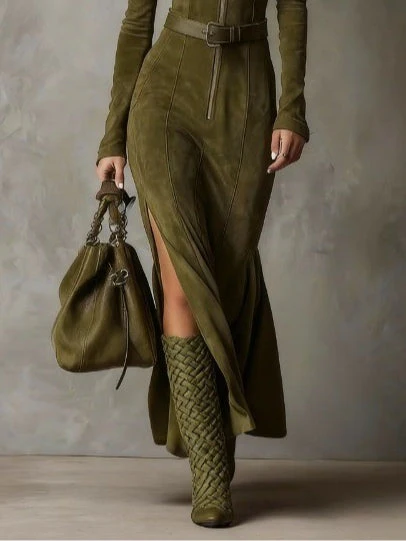 Evelyn | Suède jurk met riem en ritssluiting - Image 3