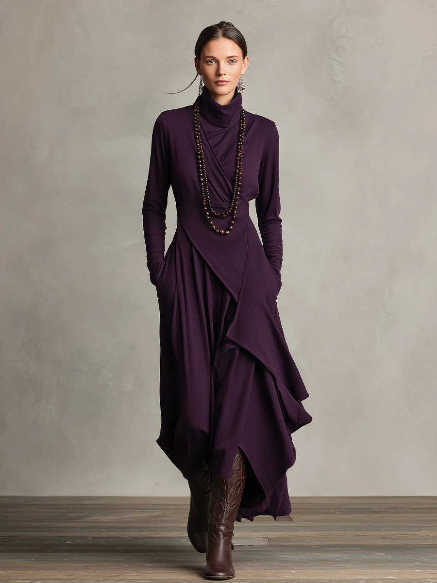 Helena™ | Elegante Gedrapeerde Jurk met Colkraag – Zachte Structuur & Tijdloze Rust - Image 3