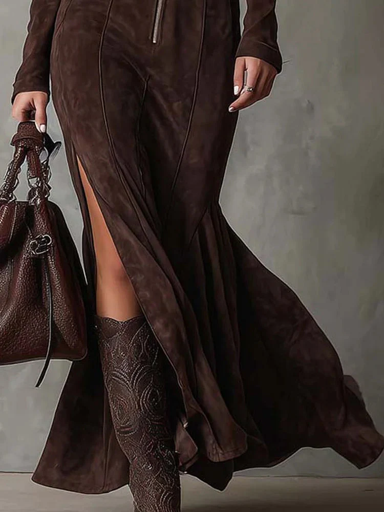 Jess | Suède jurk met riem en ritssluiting - Image 3