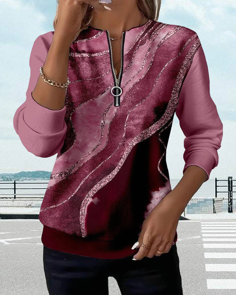 Lera | Sweatshirt met halve rits en vintage print - Image 8