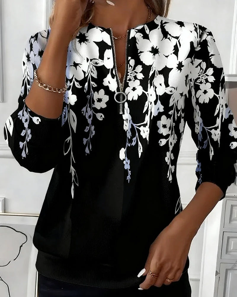 Marci™ | Elegante Floral Top – Halve Rits & Comfortabele Pasvorm - Image 3