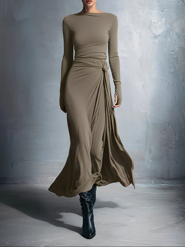 Marijn™ | Minimalistische Maxi Jurk met Knoopdetail – Vloeiende Elegantie & Moderne Rust - Image 5