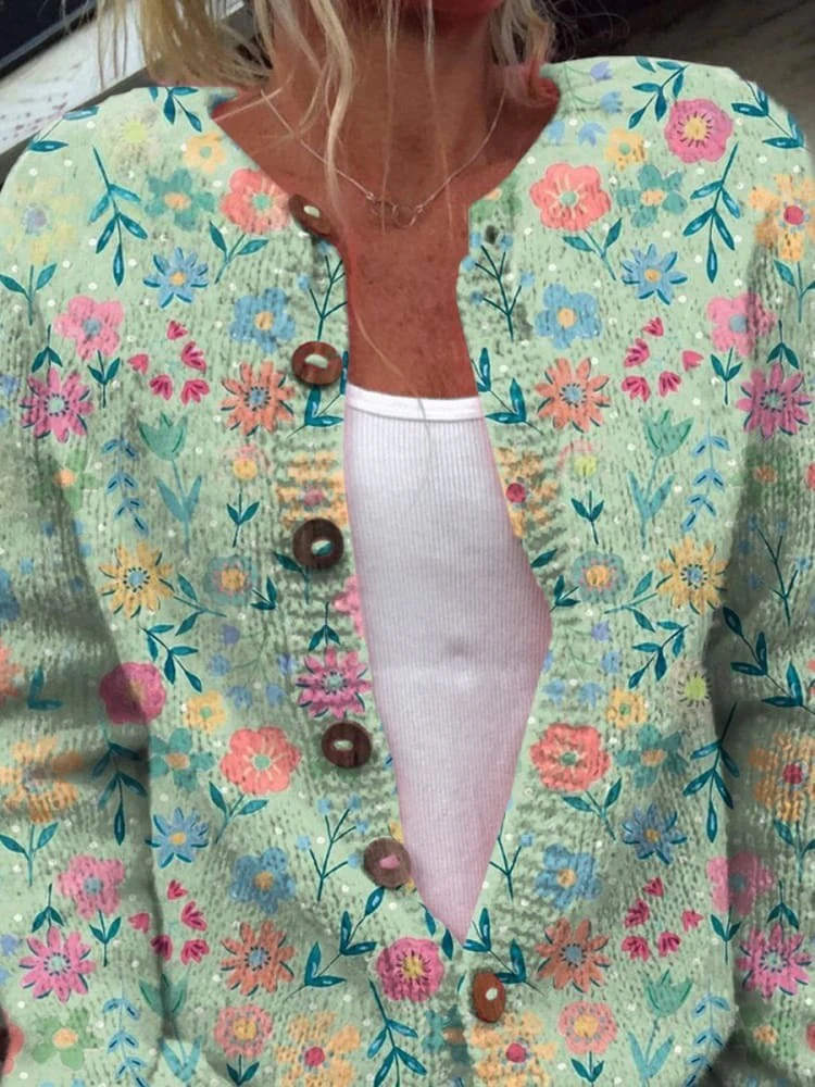 Zomerse veldbloemenprint cardigan met knopen - Image 2